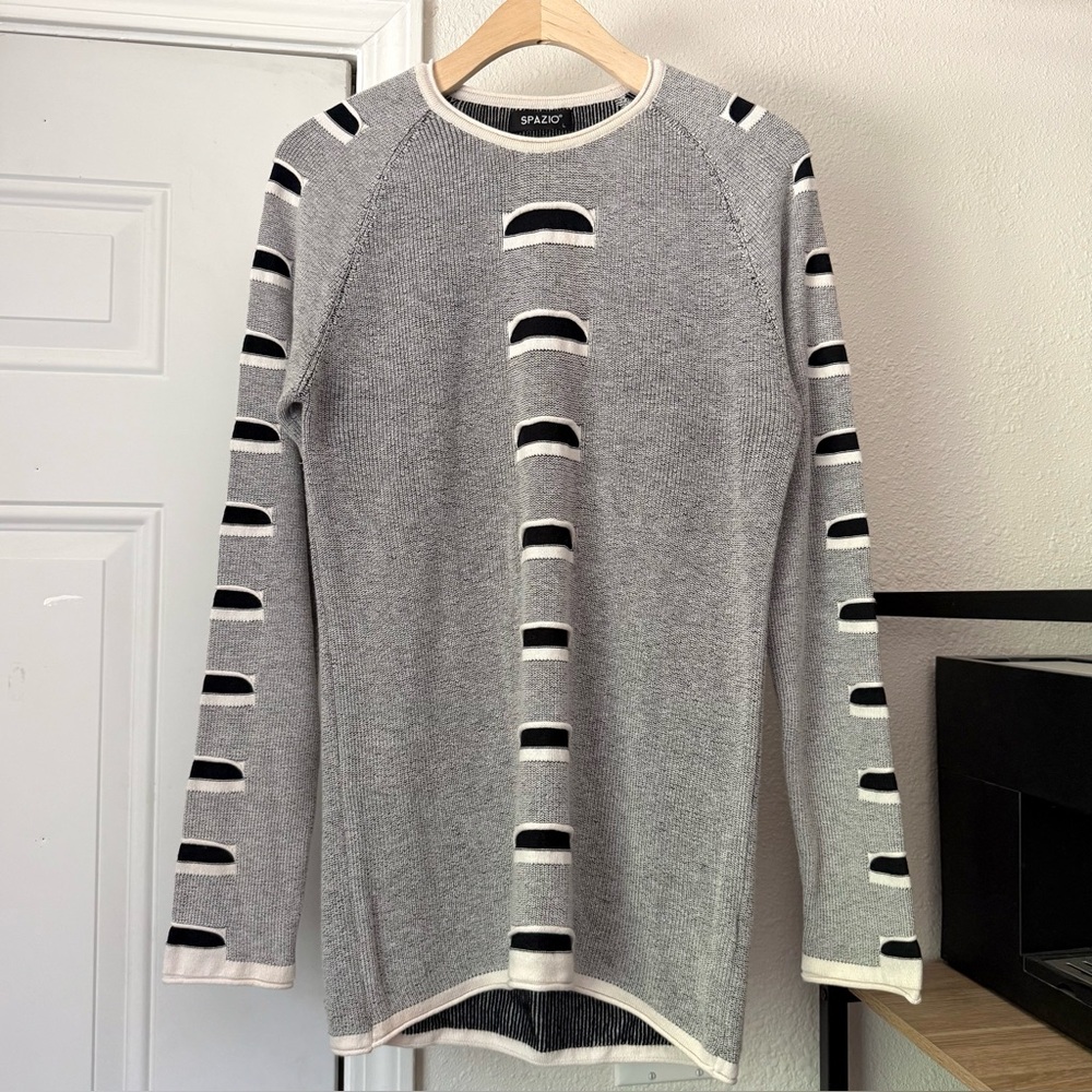 SPAZIO grey‎ slim fit crew neck long sleeve pullover sweater
